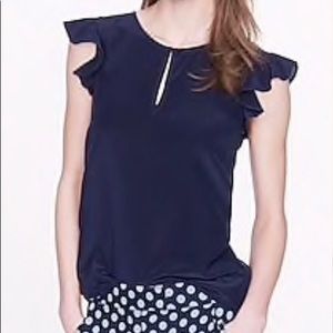 J. Crew Sleeveless Flutter Sleeve Silk Keyhole Top